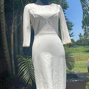 Gianni Bini 90s retro ivory bodycon dress. Front Faux leather. Size XS